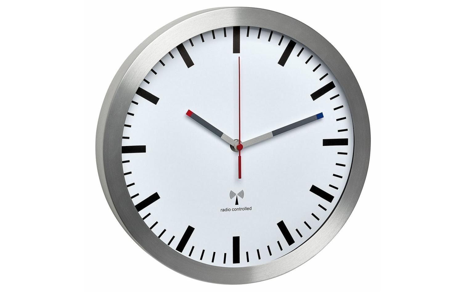 TFA-Dostmann TFA Dostmann Wanduhr – Funk, analog, lautlos, Ø 30 cm, Silber, Aluminium/Glas