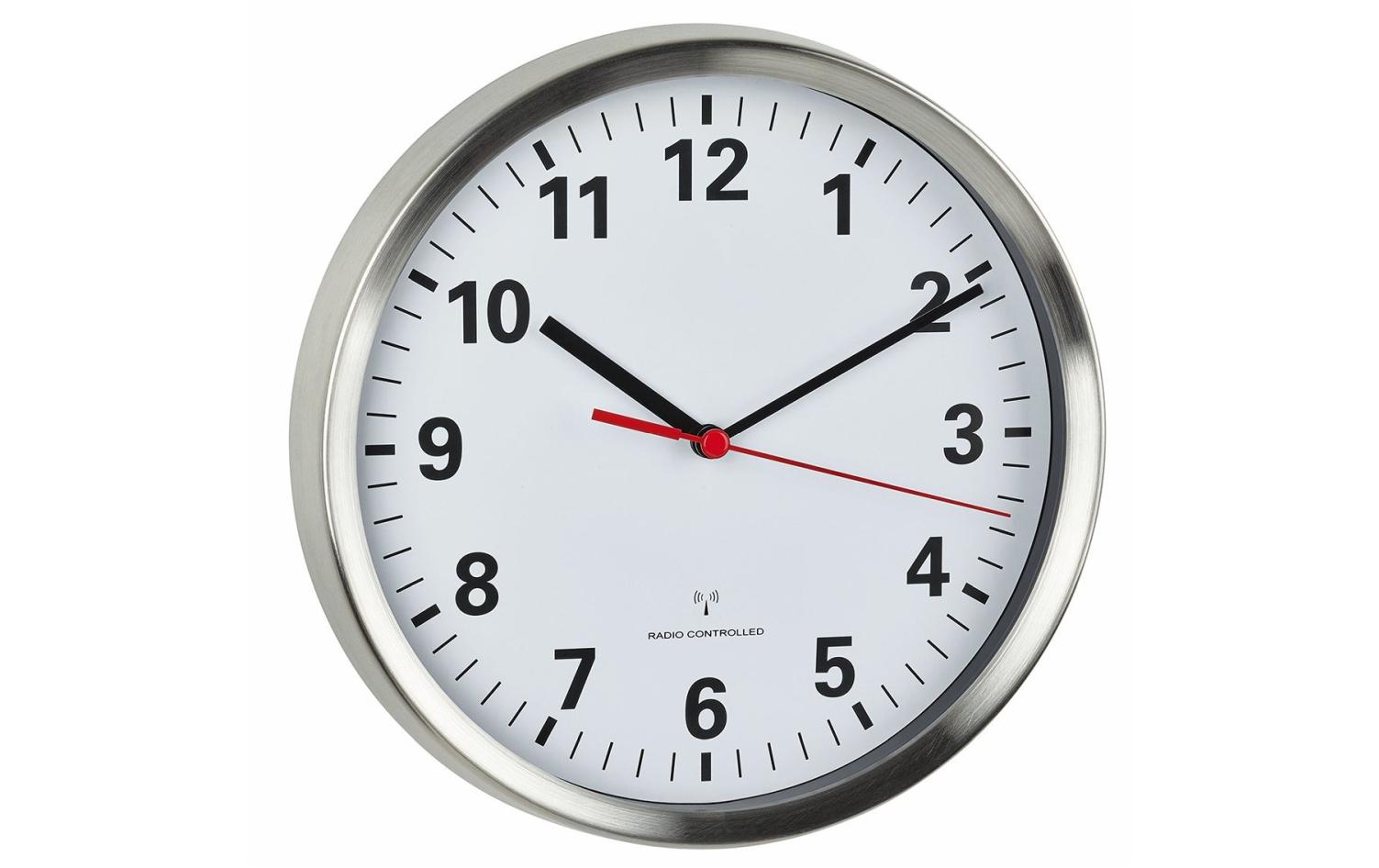 TFA-Dostmann TFA Dostmann Wanduhr – Funk, analog, lautlos, Ø 22 cm, Silber, Edelstahl/Glas