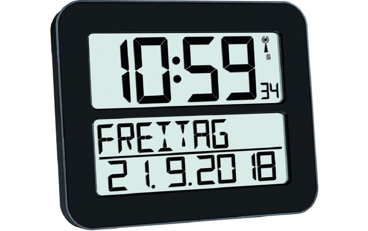 TFA-Dostmann TFA Dostmann TimeLine MAX Wanduhr – Digital, Funk, lautlos, 25,8 × 21,2 × 3 cm, schwarz, Kunststoff