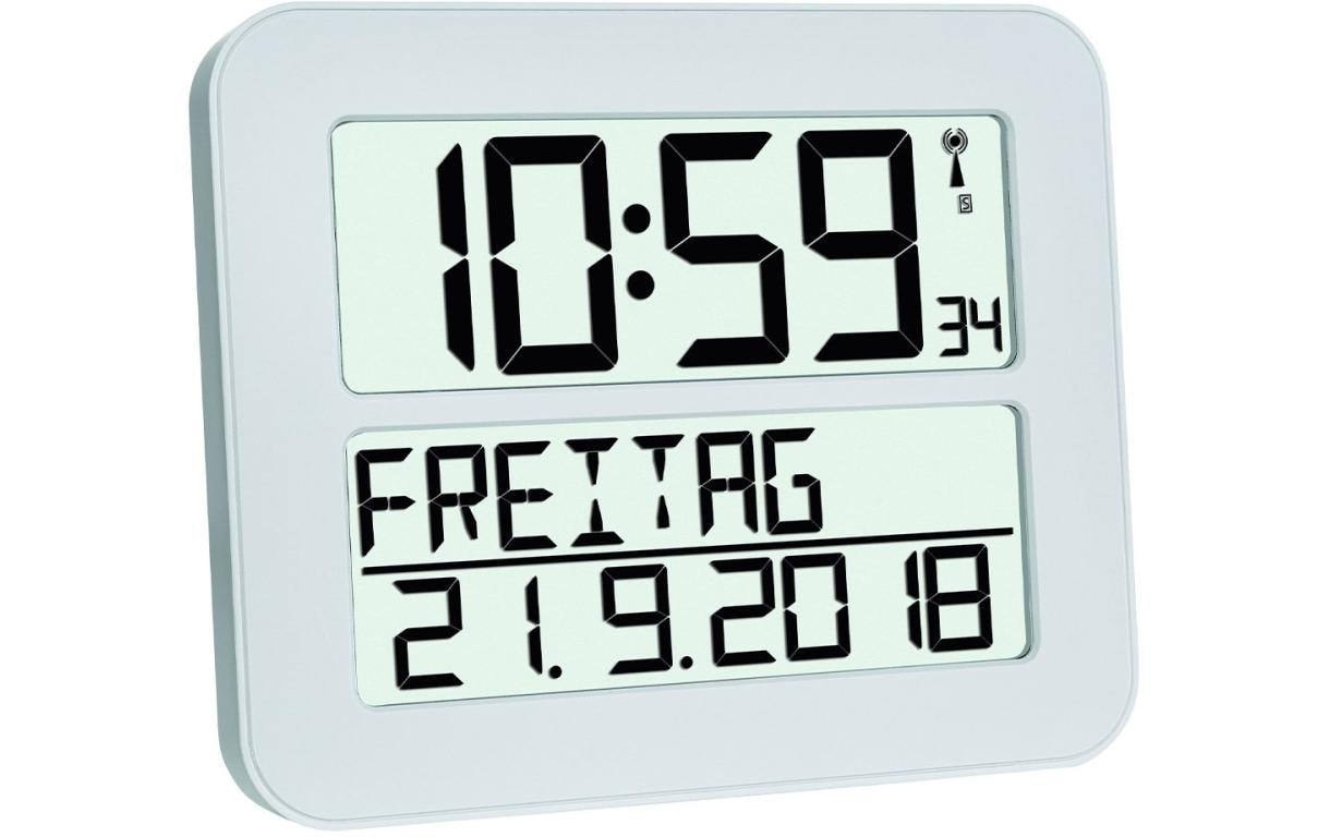 TFA-Dostmann Wecker TimeLine MAX – Funk – Digital – 25,8 × 21,2 × 3,0 cm, Weiss, Kunststoff, Schlummerfunktion, Datum