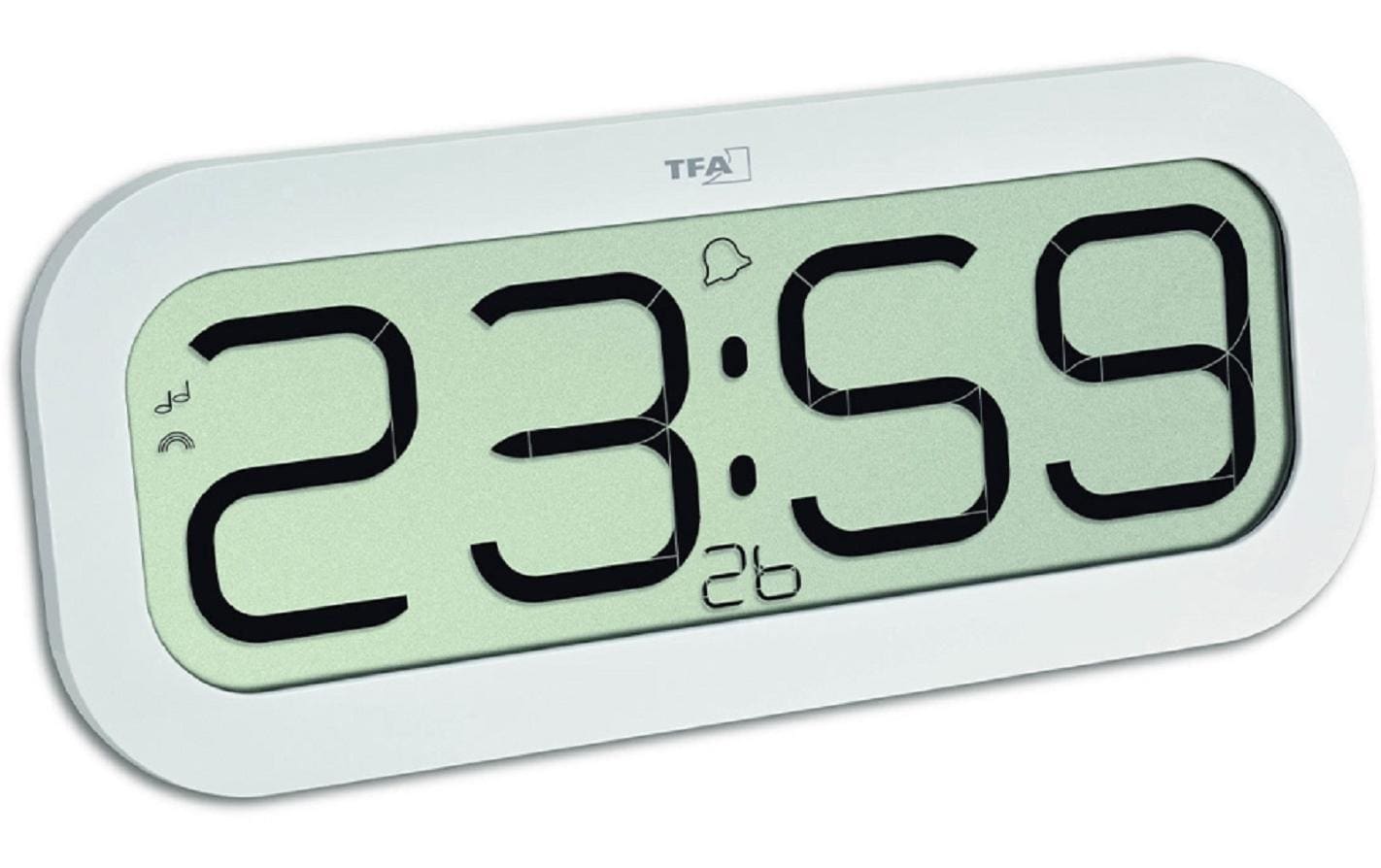 TFA-Dostmann TFA Dostmann Tischuhr – Digital, Funkgesteuert, Lautlos, 32,1 × 14 × 2,8 cm, Weiss, Kunststoff