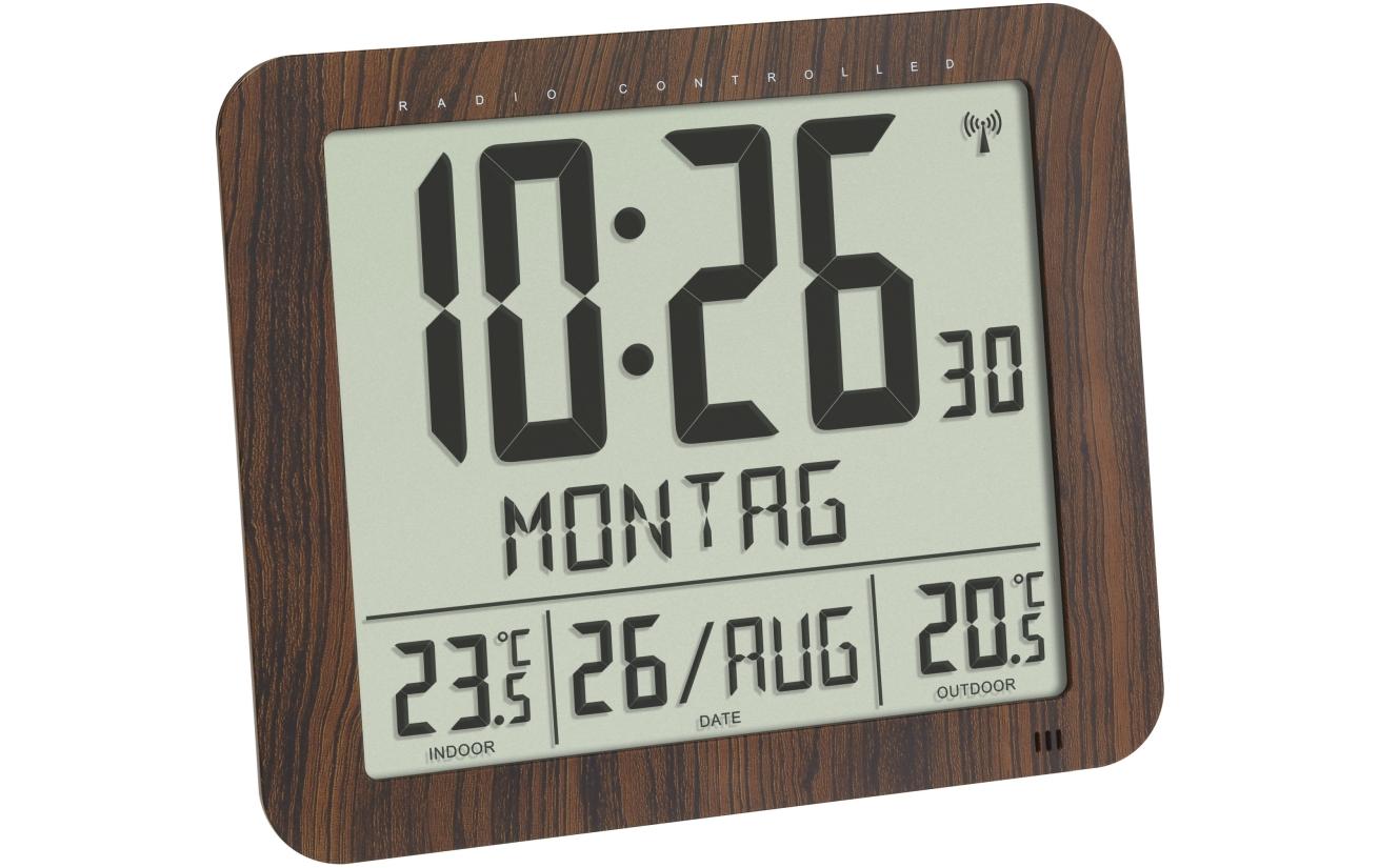 TFA-Dostmann TFA Dostmann Digitalwecker – Funk, Schlummerfunktion, Thermometer, lautlos, 24,8 × 20,6 × 7,3 cm, Braun