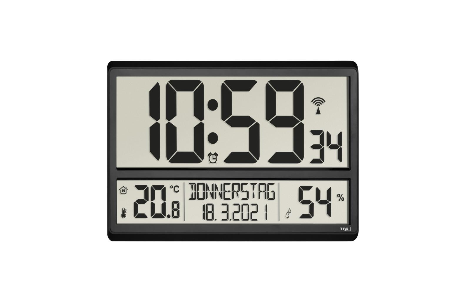 TFA-Dostmann TFA Dostmann Wanduhr – Digital, Funk, 36 × 23,5 × 2,8 cm, Schwarz, Kunststoff