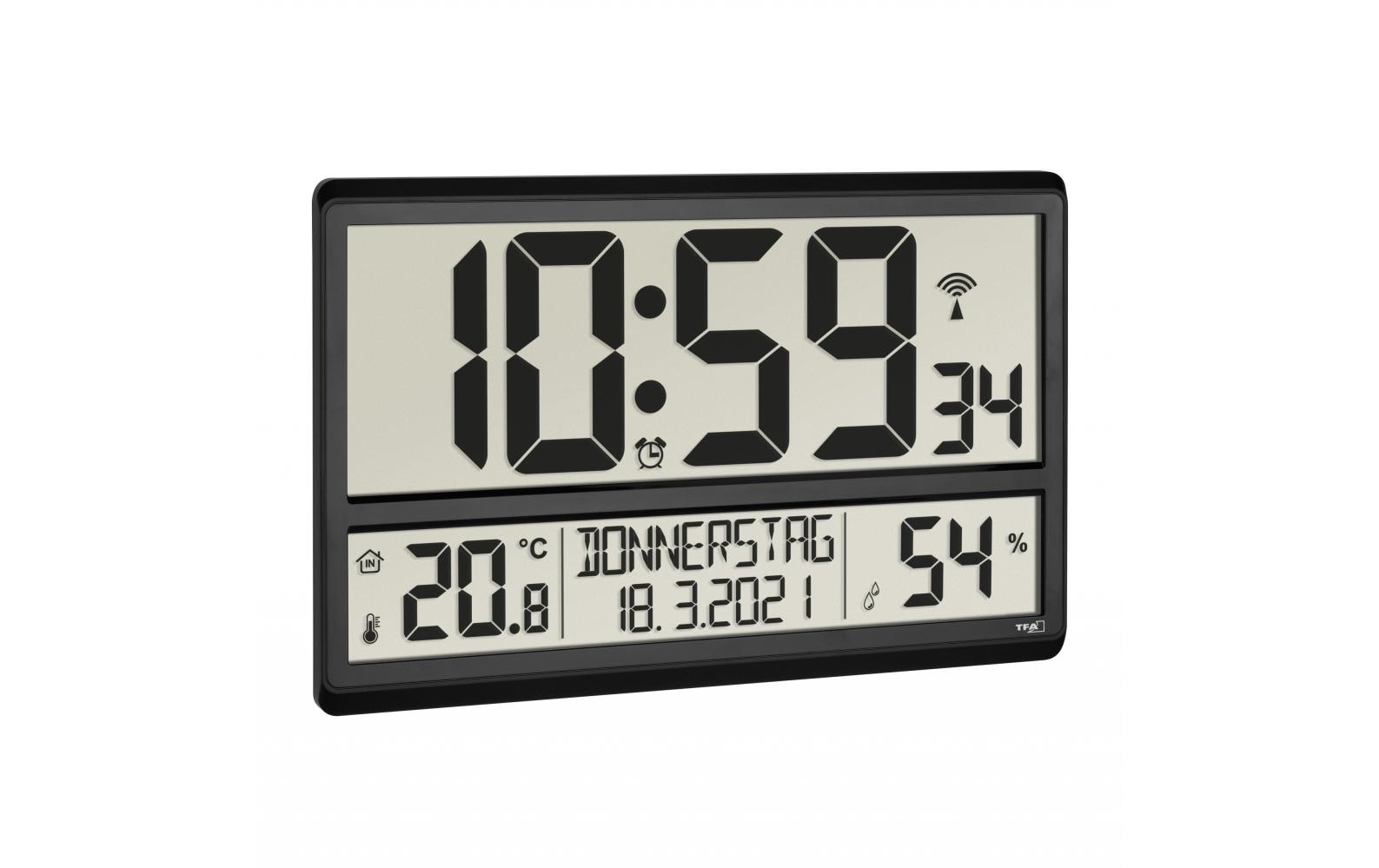 TFA-Dostmann TFA Dostmann Wanduhr – Digital, Funk, 36 × 23,5 × 2,8 cm, Schwarz, Kunststoff
