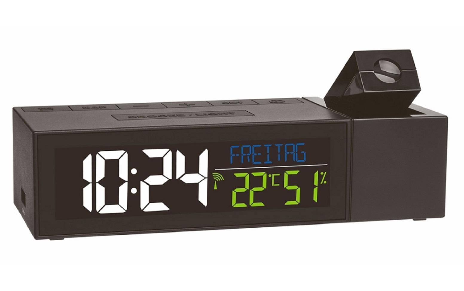 TFA-Dostmann TFA Dostmann Projektionswecker – Funk, Thermometer, USB, 16,7 × 4,8 × 6,6 cm, Schwarz