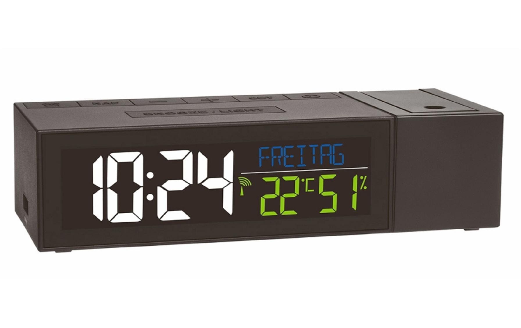 TFA-Dostmann TFA Dostmann Projektionswecker – Funk, Thermometer, USB, 16,7 × 4,8 × 6,6 cm, Schwarz
