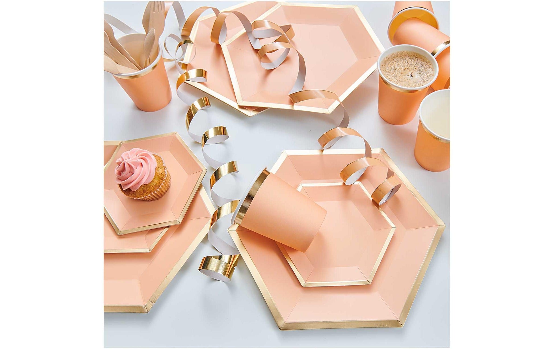 Rico Design Teller, Papier/Karton, Sechseck – 27 × 23,5 cm, Gold/Aprikose – 10 Stk.