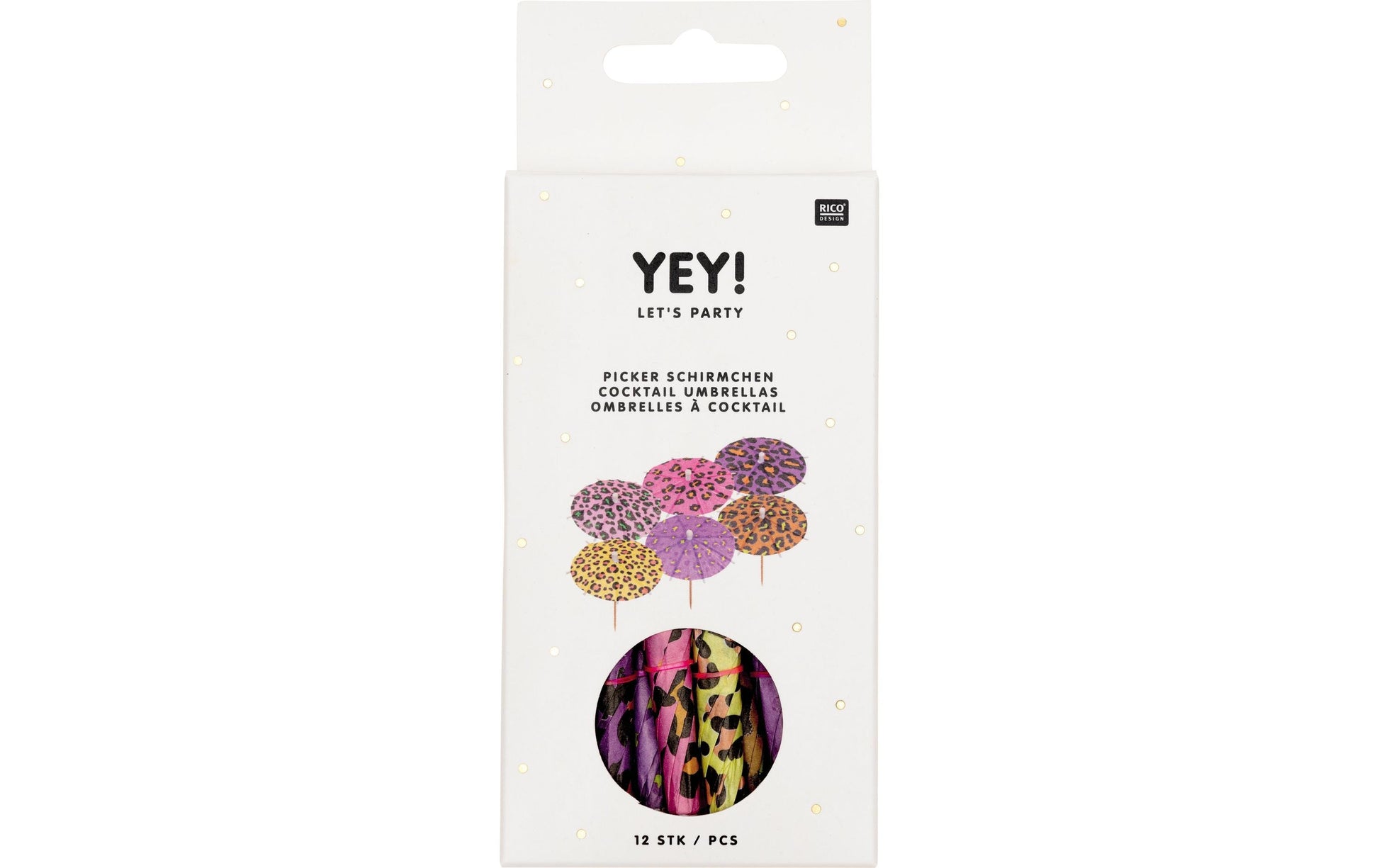 Rico Design Party-Piekser Schirmchen Leo – mehrfarbig – Ø 8,3 cm × 10 cm – Papier/Holz – 12 Stk