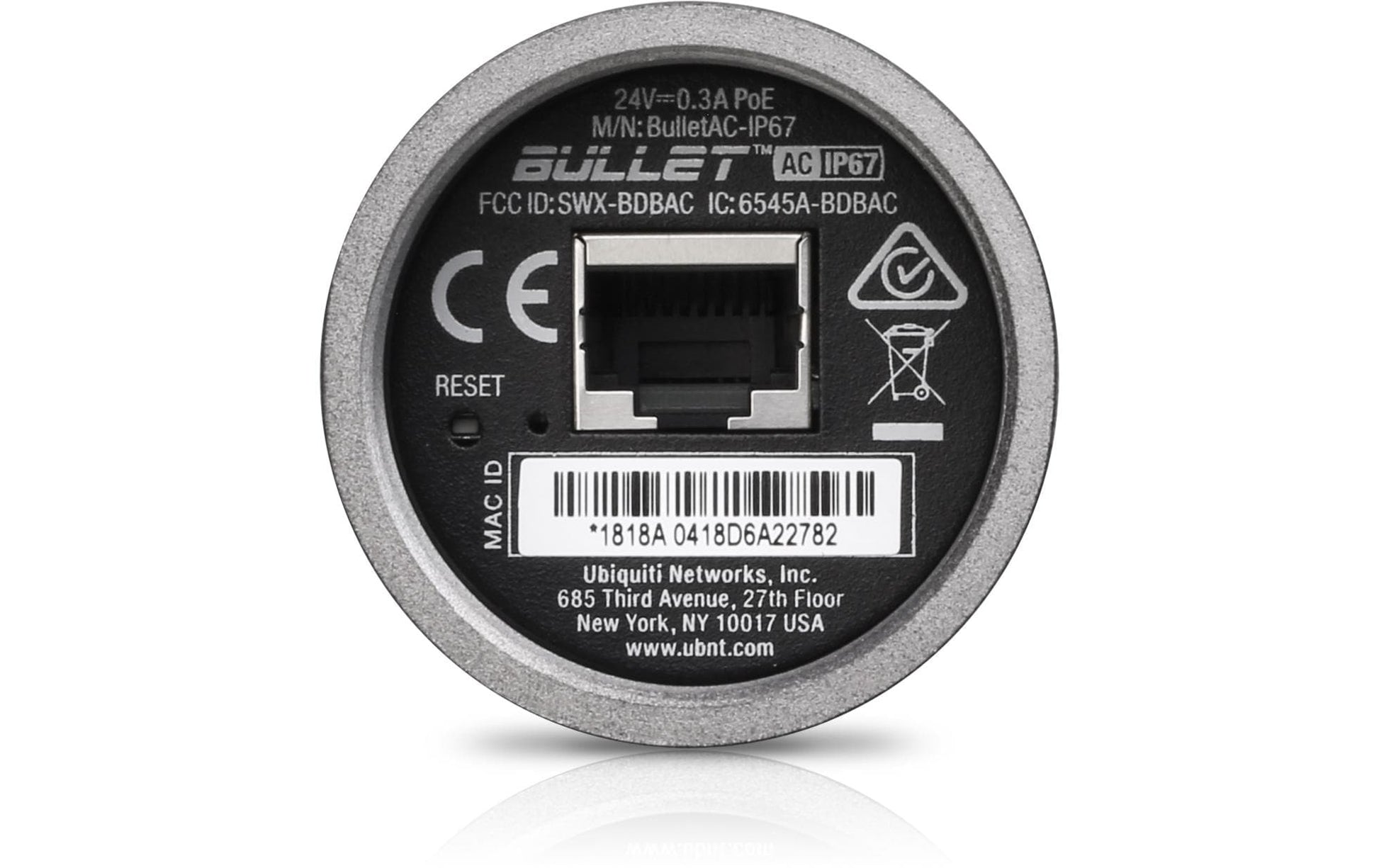 Ubiquiti airMAX Bullet AC – Dual-Band (2,4/5 GHz) Funkbrücke, PoE, 21 dBm, IP67, Schwarz