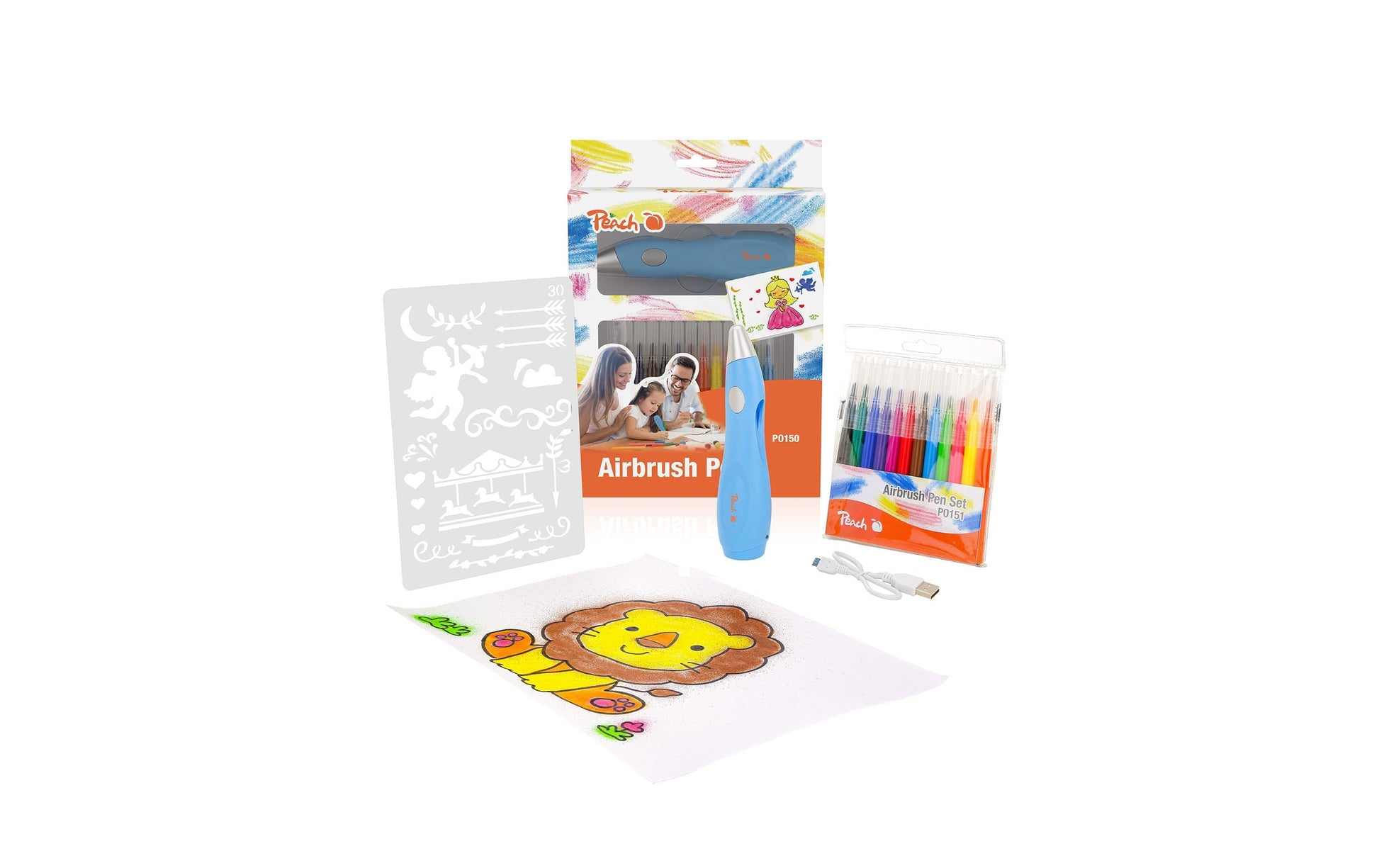 Peach PO150 Airbrush-Stifte – waschbar, 12 Farben