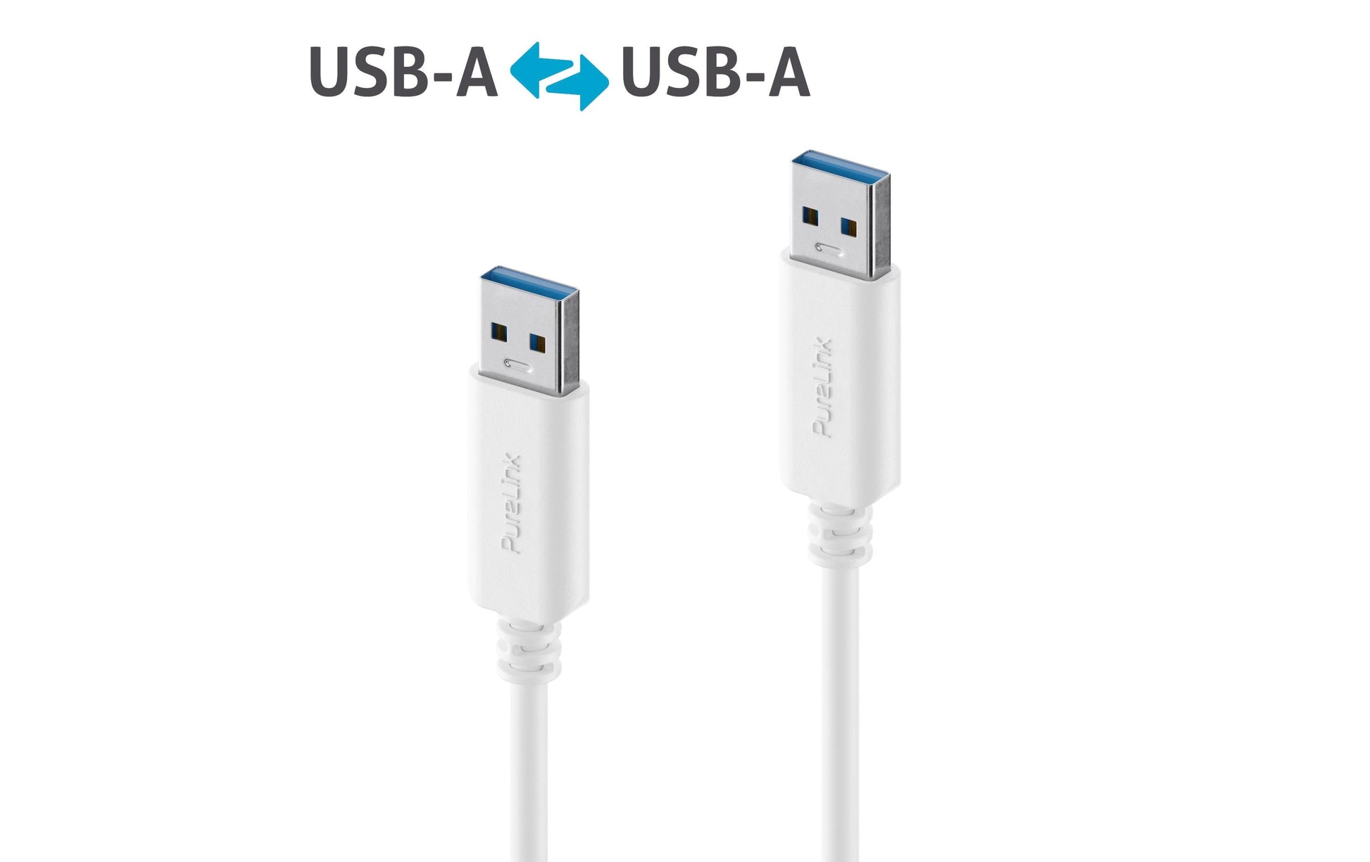 PureLink USB-A auf USB-A Kabel – USB 3.2 Gen 1 (5 Gbit/s) – 2 m – PVC, Goldstecker – Weiss