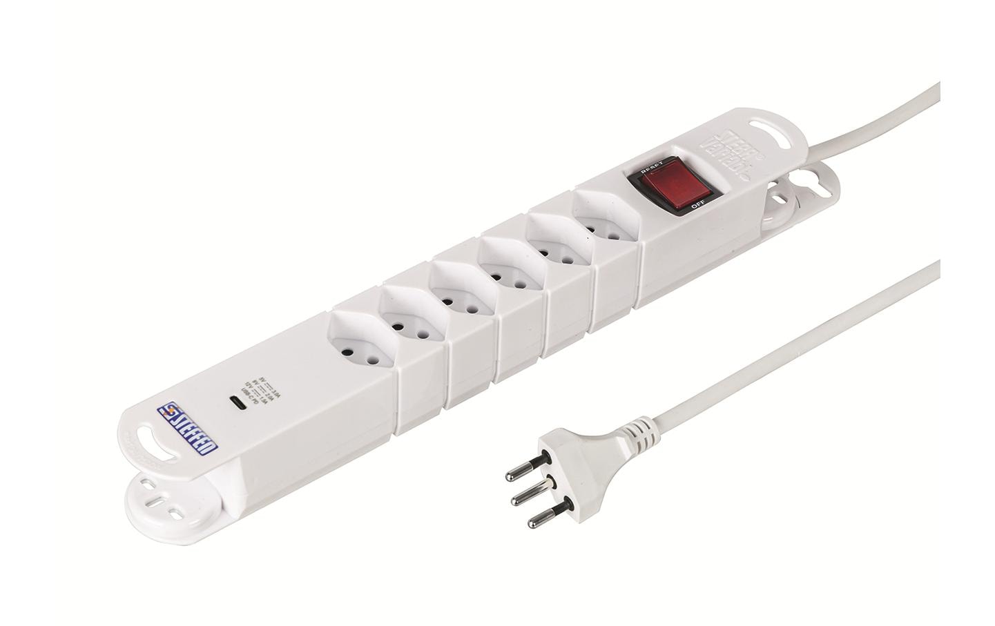 Steffen STEBA VARIABL Steckdosenleiste, 6×T13, 1×USB-C, mit Schalter, 3 m, Kinderschutz, Magnet – Weiss