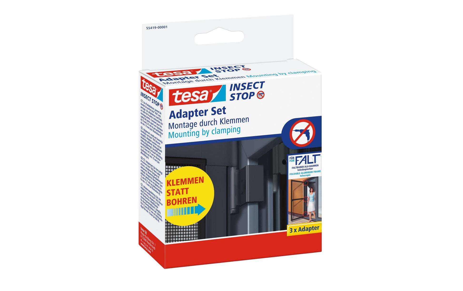 tesa Klemmadapter-Set – für Fliegengitter, faltbar, Türen – 3er-Set – Anthrazit