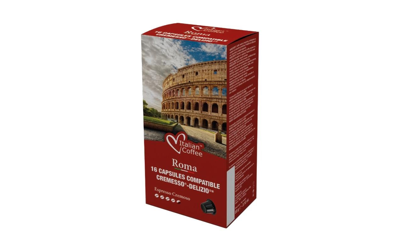 Italian Coffee Romano – Kapseln für Delizio – Café Crème, Intensität 5, 16 Kapseln