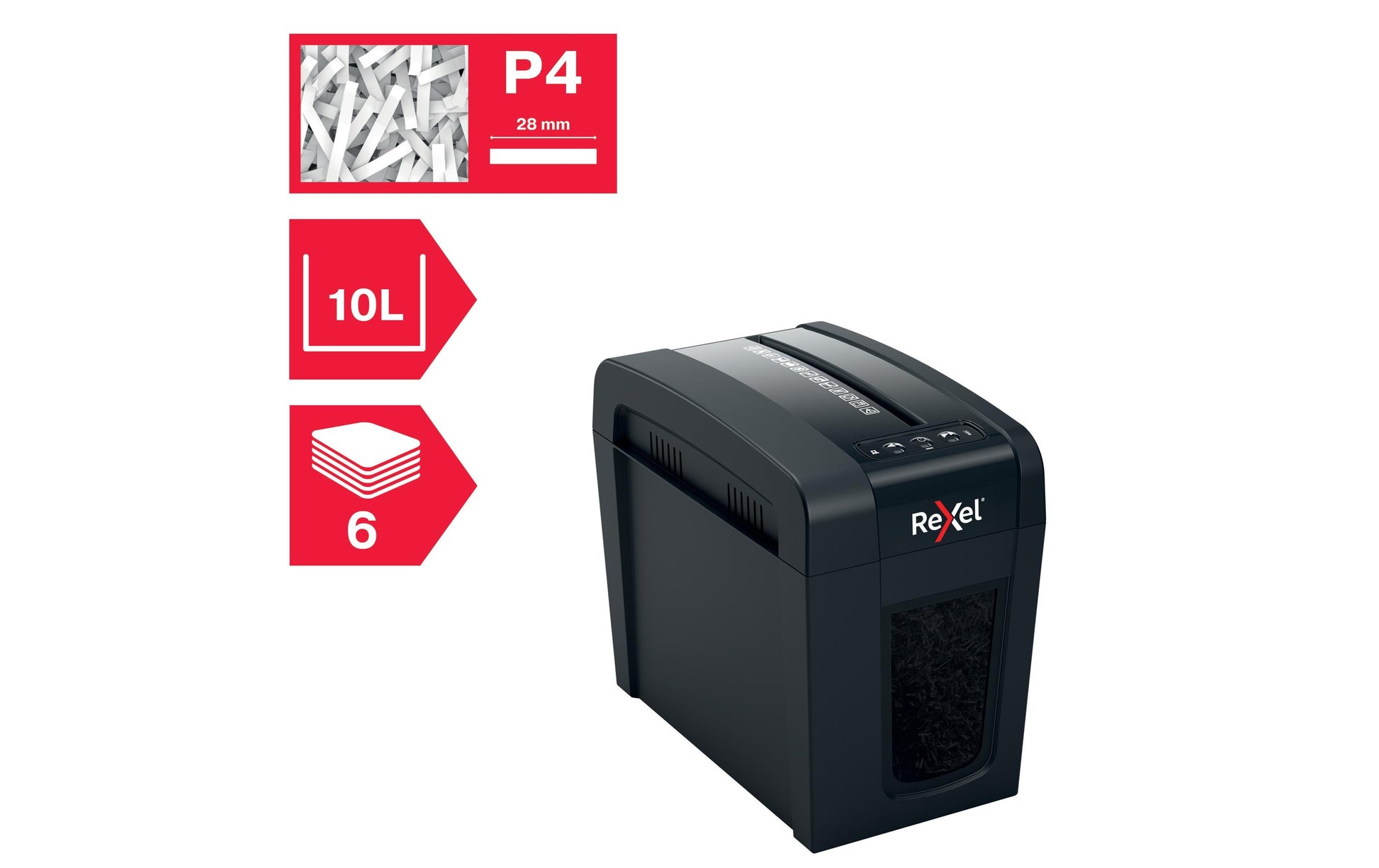 Rexel Secure X6-SL Slimline – Aktenvernichter, DIN P-4, Partikelschnitt 4 × 40 mm, 6 Blatt, 10 l, A4