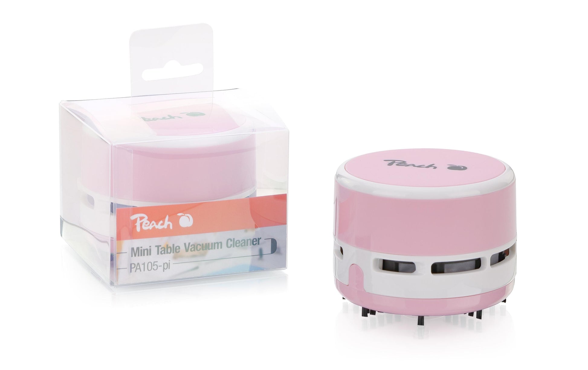 Peach Mini-Tischstaubsauger PA105 – Akku (2× AA), 80 mm × 65 mm, rosa