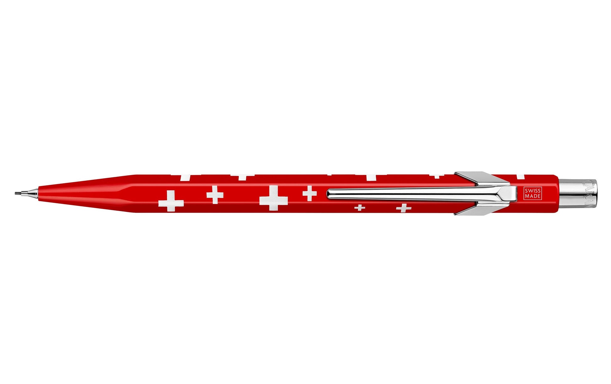 Caran d-Ache 849 Druckbleistift – 0,7 mm – Aluminium – Rot/Weiss – Mit Radierer