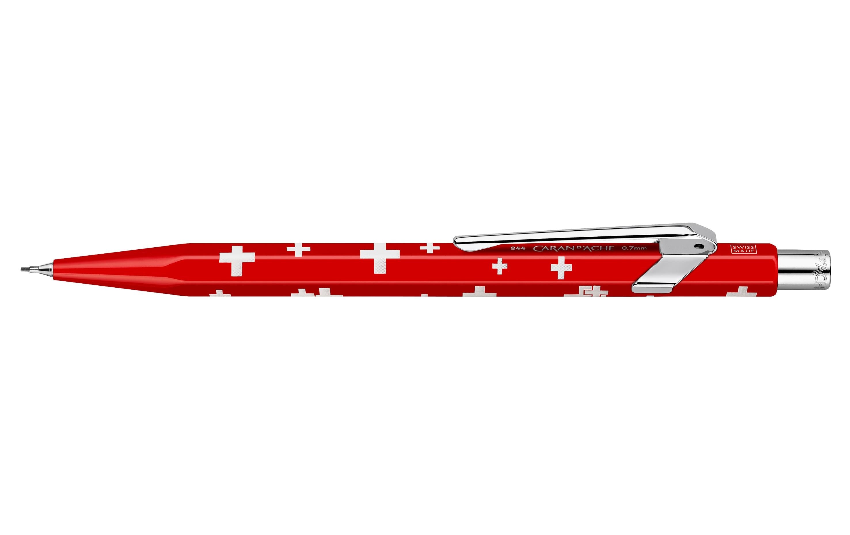 Caran d-Ache 849 Druckbleistift – 0,7 mm – Aluminium – Rot/Weiss – Mit Radierer