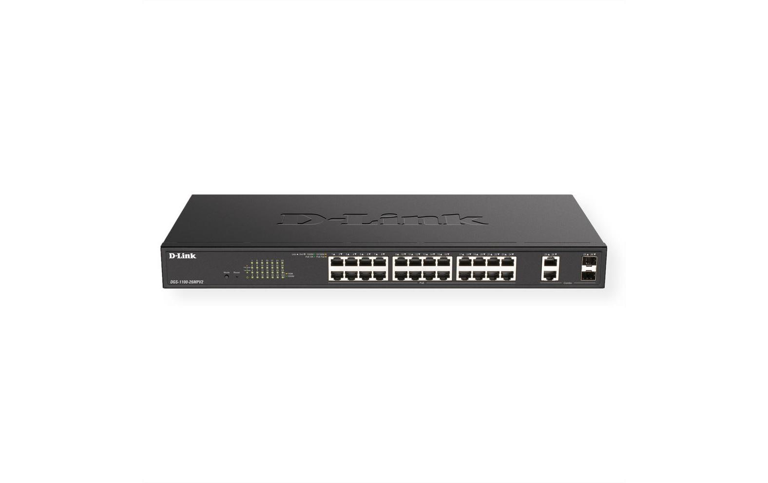 D-Link DGS-1100-26MPV2 – Smart L2 Switch – 24× 1G, 2× SFP, PoE+, PoE-Budget 370 W, 1U