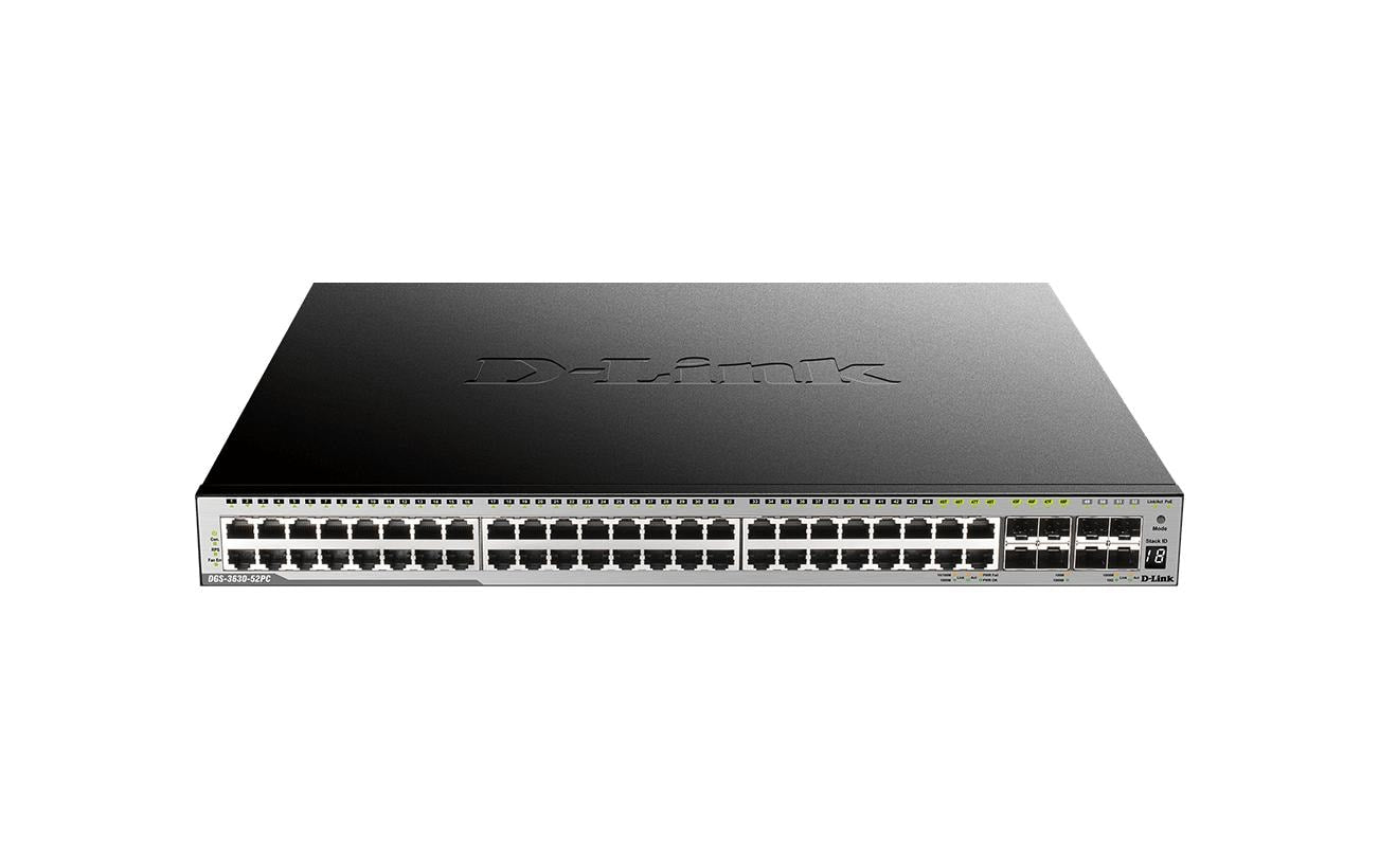 D-Link DGS-3630-52PC/SI/E – Managed Switch – 52×GbE, L3, PoE, 1U