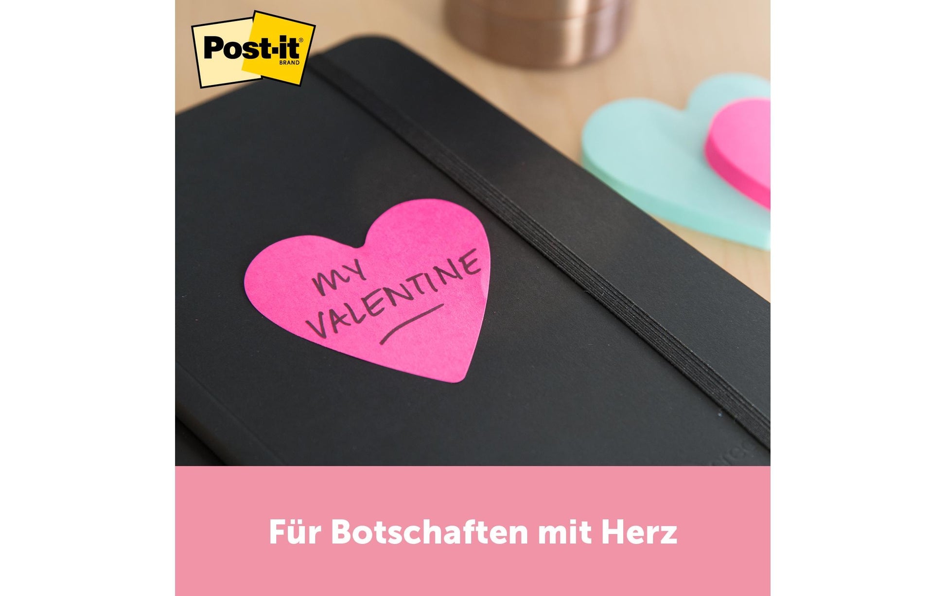 Post-it Haftnotizen – 70×70 mm – Herz, sortiert, 3×75 Blatt, PEFC