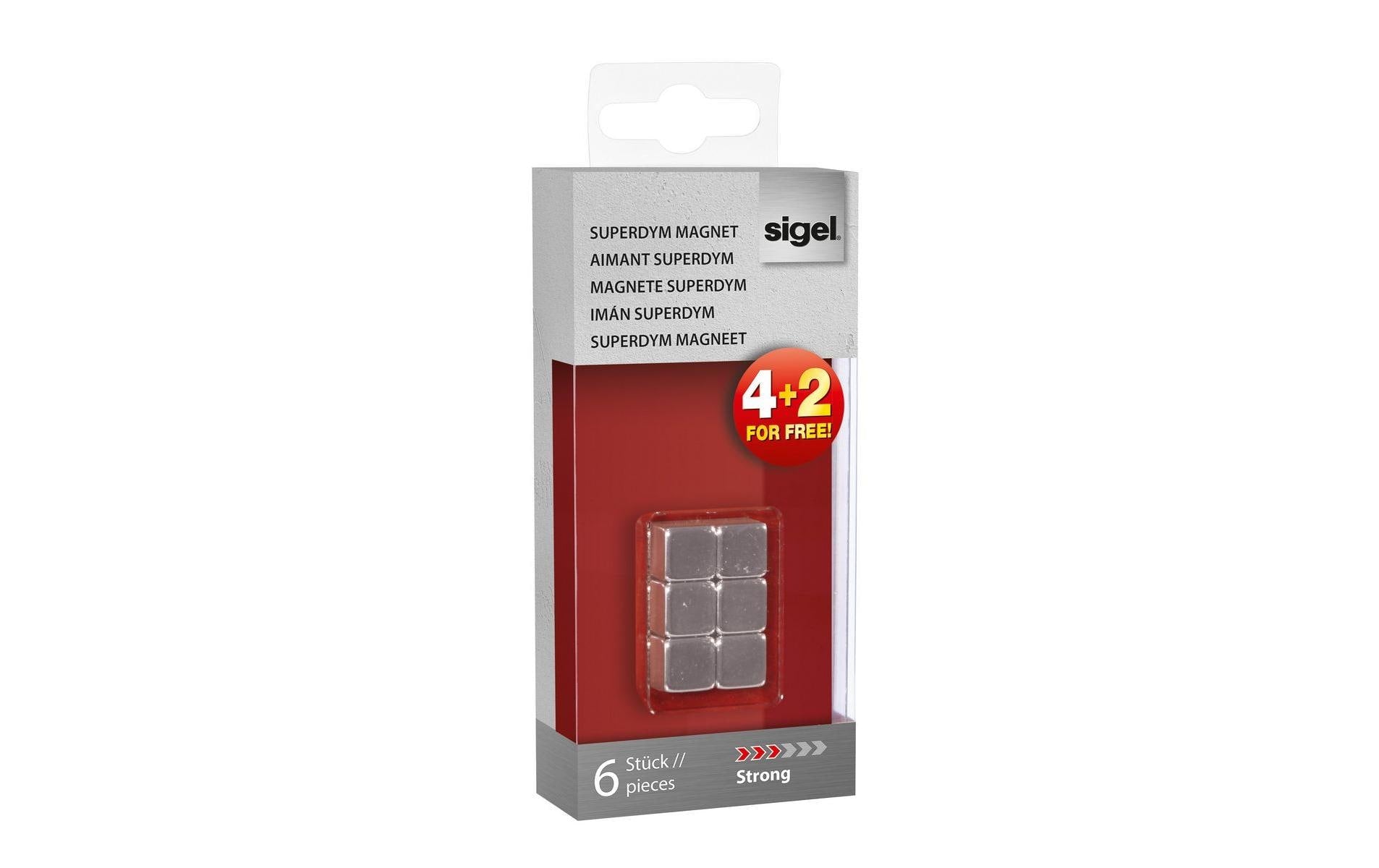 Sigel Magnetwürfel – silber – 10 × 10 × 10 mm, 6 Stück, Stahl