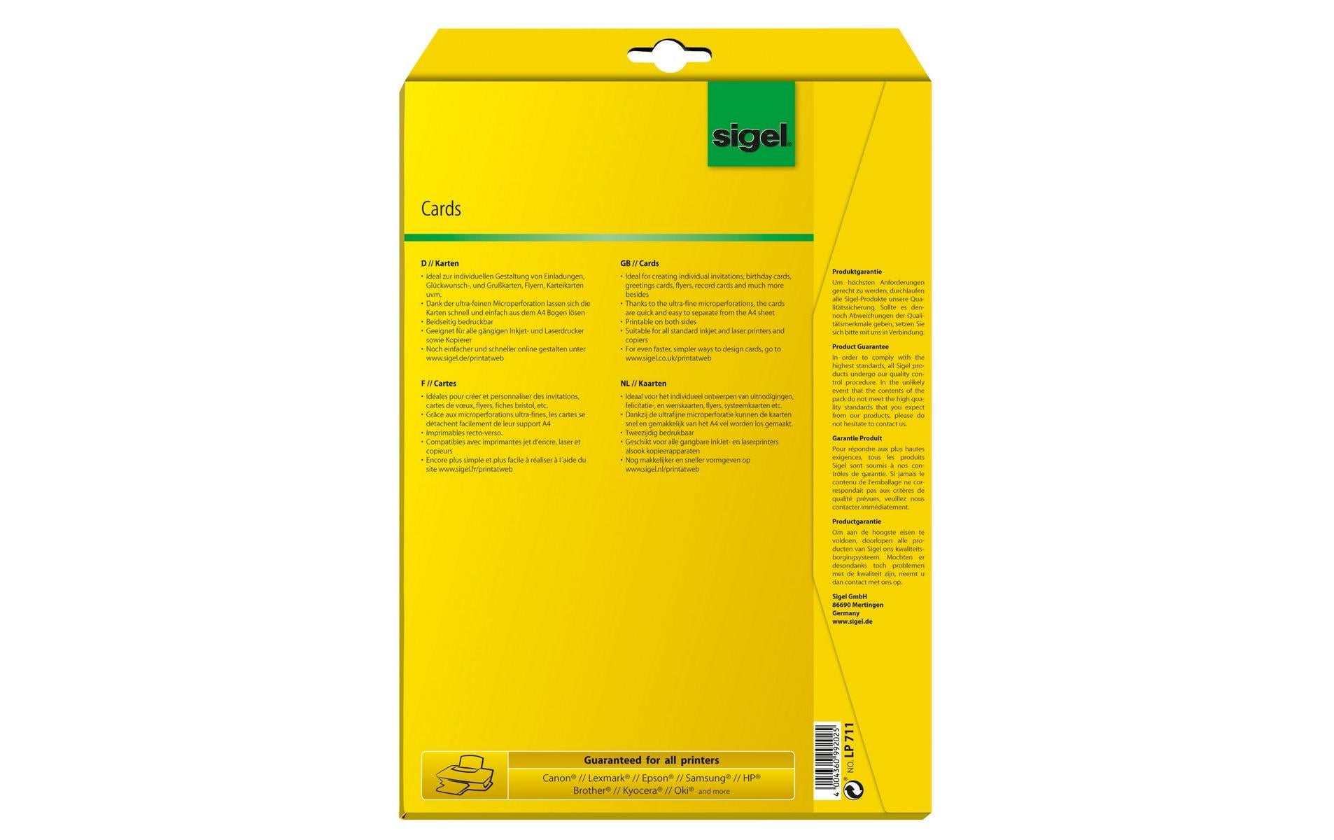Sigel Postkarten A6 (105 × 148 mm), 185 g/m², weiss – für Inkjet, Laser, Kopierer