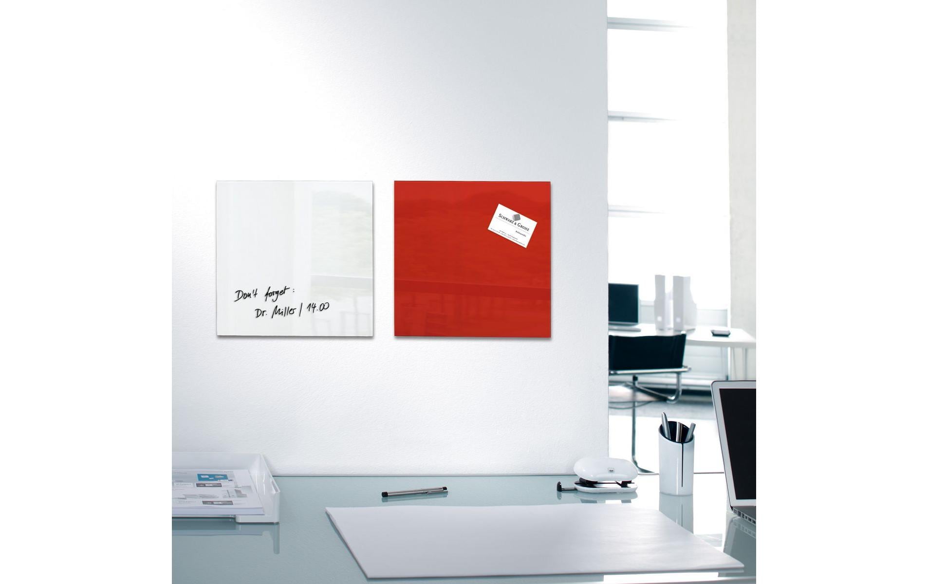 Sigel Whiteboard – 30 × 30 cm, Glas, magnetisch, Wandmontage, inkl. SuperDym Magnetwürfel, Montagesatz