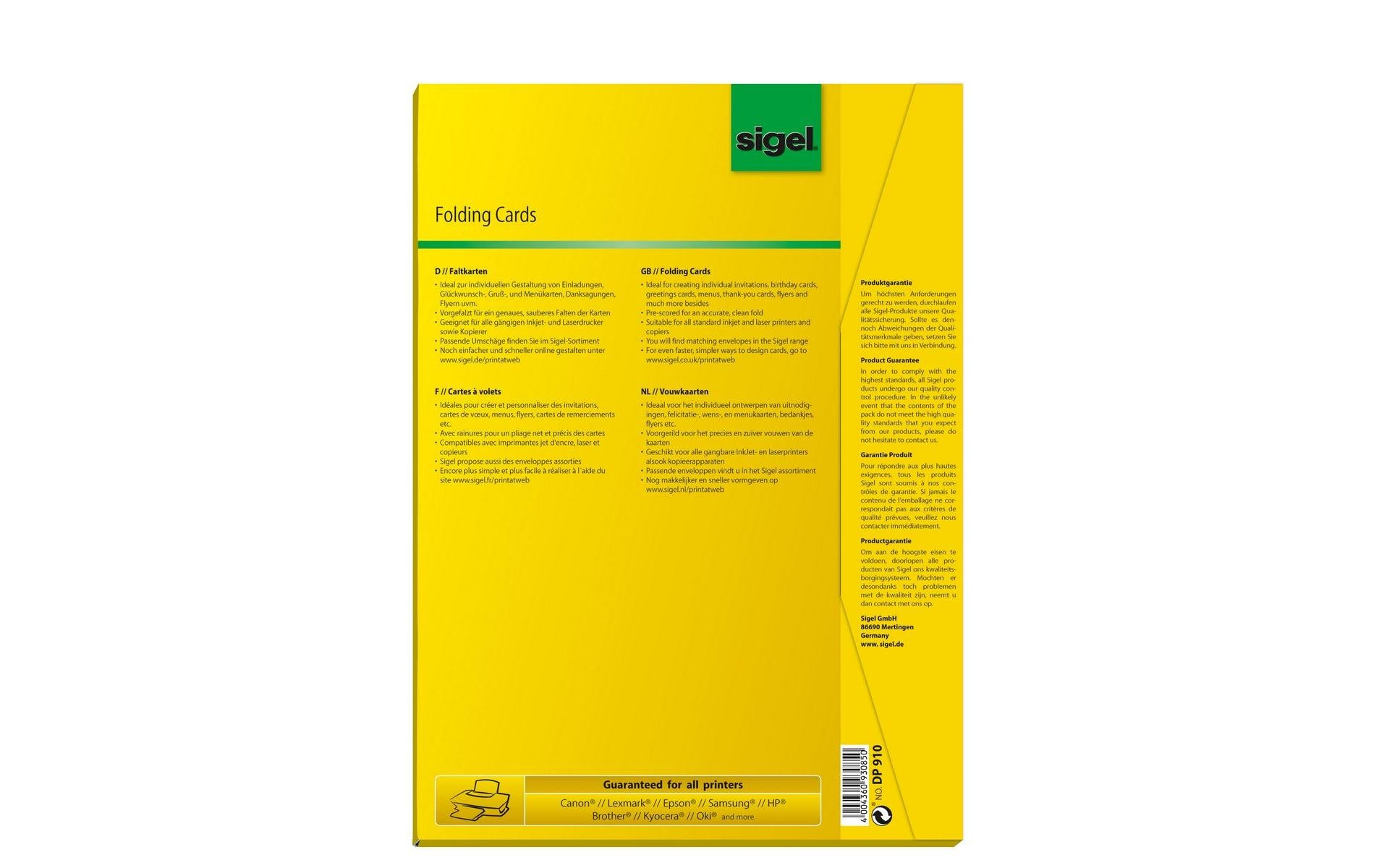 Sigel Faltkarten A5 (148 × 210 mm), 185 g/m², hochweiss, Edelkarton, vorgefalzt – für Inkjet, Laser, Kopierer