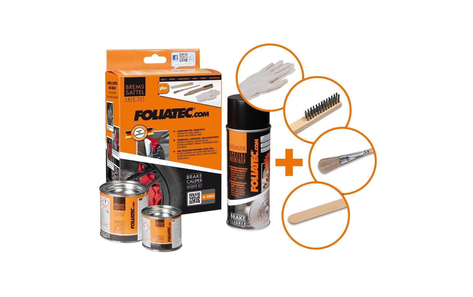 FOLIATEC Emaillelackierung für Bremssättel – Blau, glänzend – Set mit Zubehör – für Metall