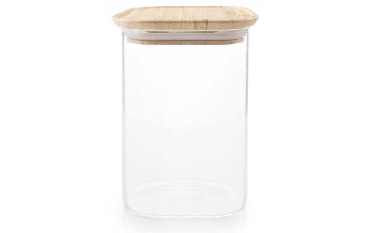 Ibili Vorratsdose 1,1 l, Ø 11 × 15 cm, Glas (Borosilikat)/Bambus, Transparent