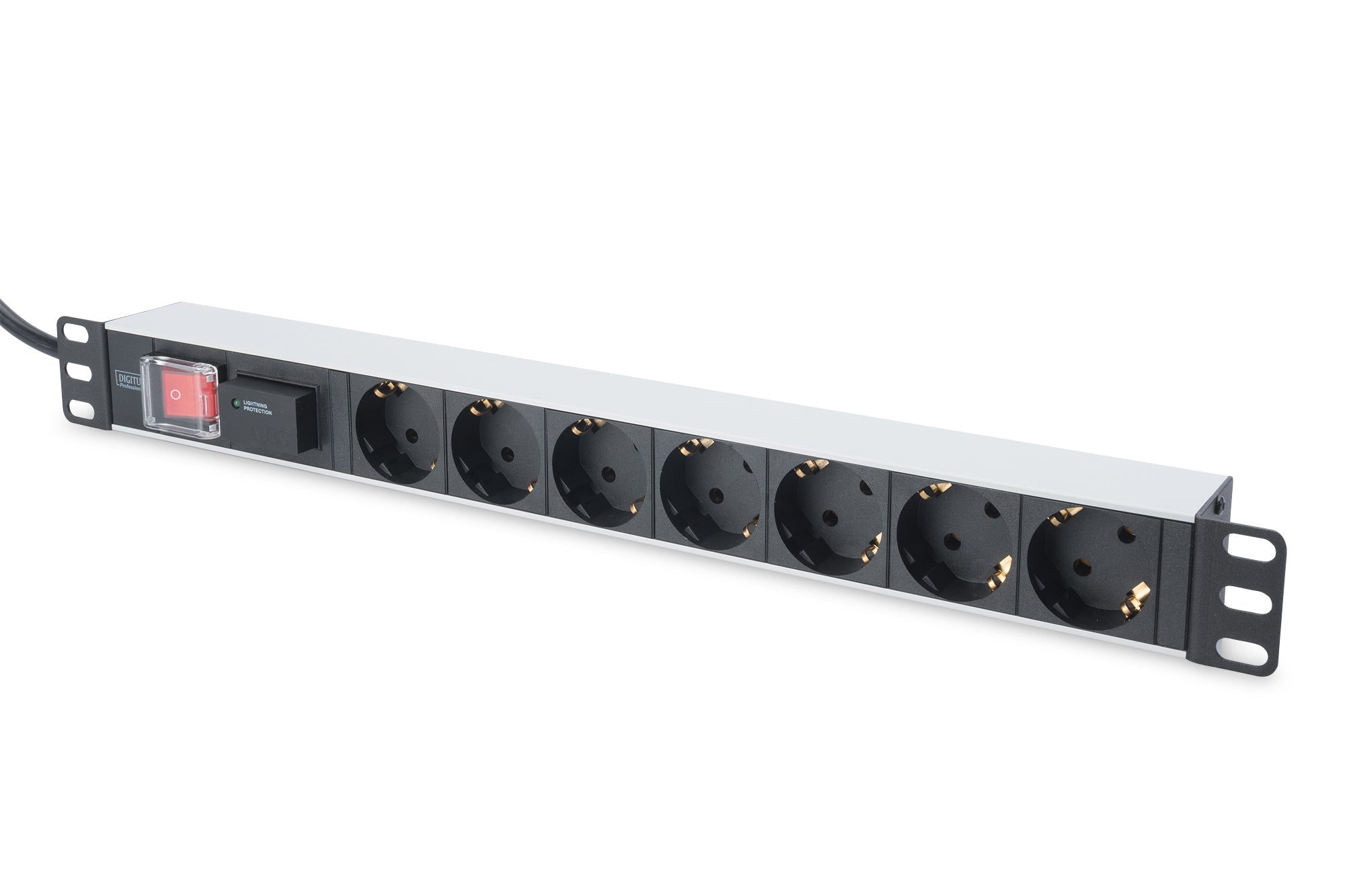 Digitus Steckdosenleiste – 7× Schuko (Typ E/F), 2 m, mit Schalter, Überspannungsschutz, 16 A, Silber