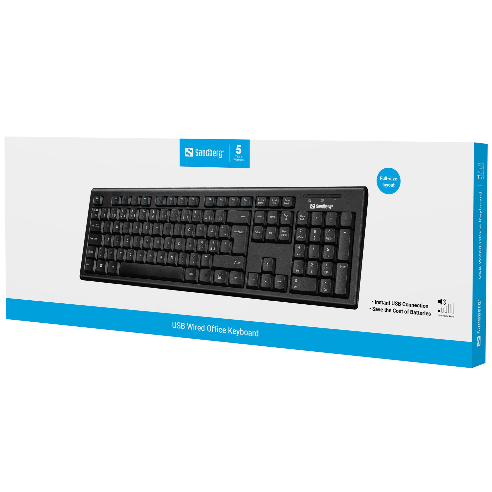 Sandberg Nord – Tastatur, kabelgebunden (USB-A), Fullsize (mit Ziffernblock), schwarz