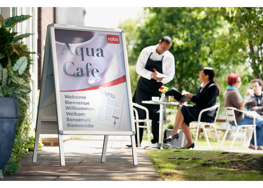 Nobo Plakatständer – für A1 hoch, silber, Metall/Kunststoff, 650 × 605 × 1105 mm
