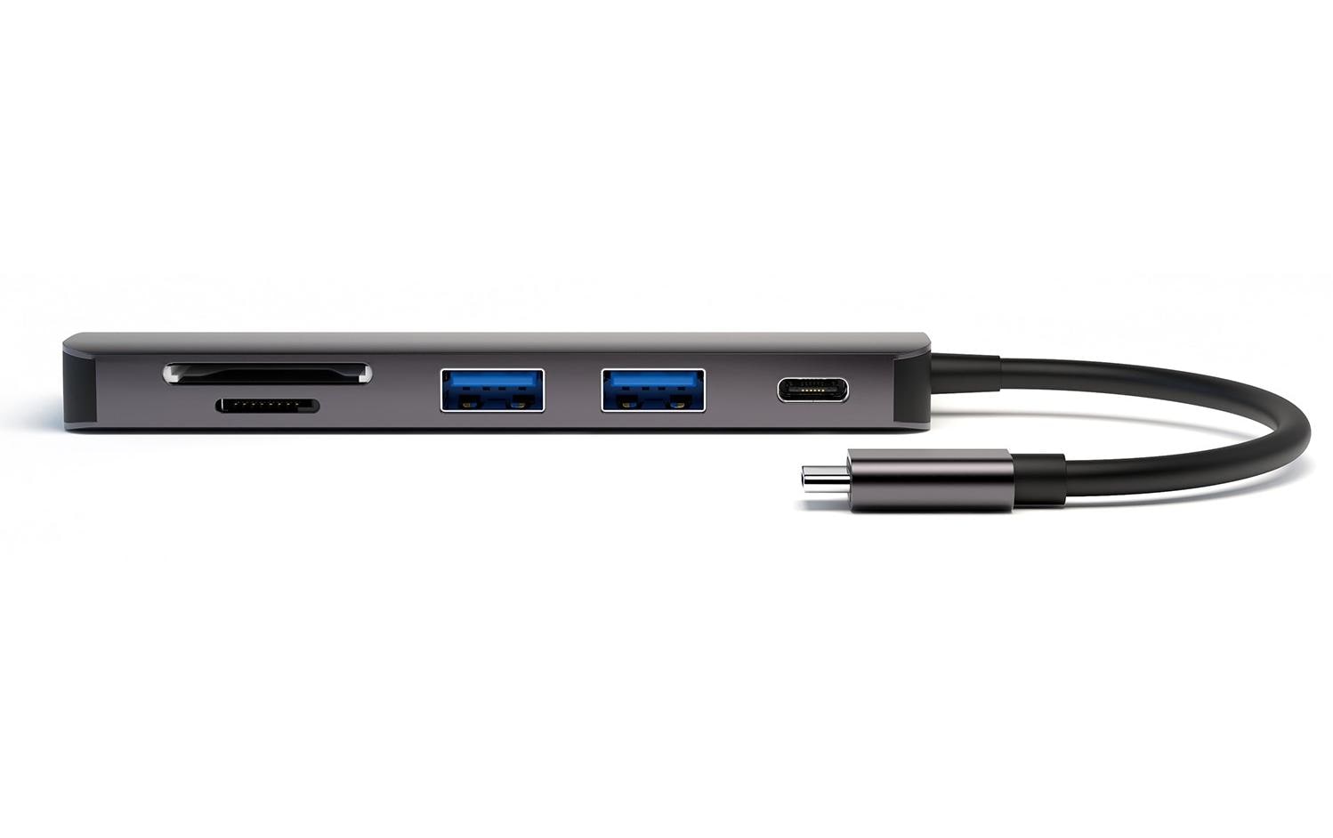 4smarts 4S468782 Multiport-Adapter – USB-C, 1× HDMI, 2× USB-A, 100 W PD, SD/microSD, für Geräte mit USB-C