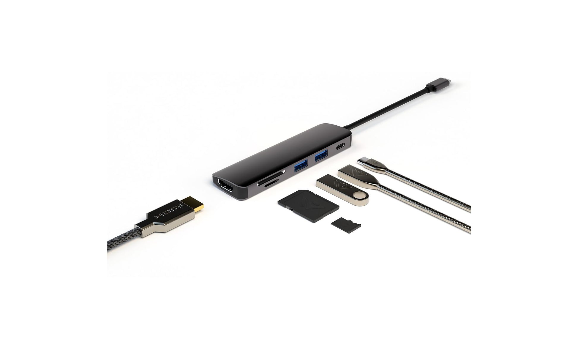 4smarts 4S468782 Multiport-Adapter – USB-C, 1× HDMI, 2× USB-A, 100 W PD, SD/microSD, für Geräte mit USB-C