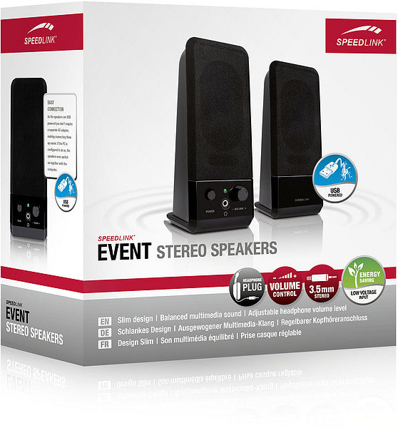 SPEEDLINK SL8004BK Event – PC-Lautsprecher – 2.0, 5 W, USB/3,5 mm – Schwarz