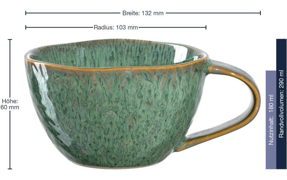 LEONARDO Matera Kaffeetasse – 0,29 l, Keramik, Grün, stapelbar, Henkel, 4 Stück