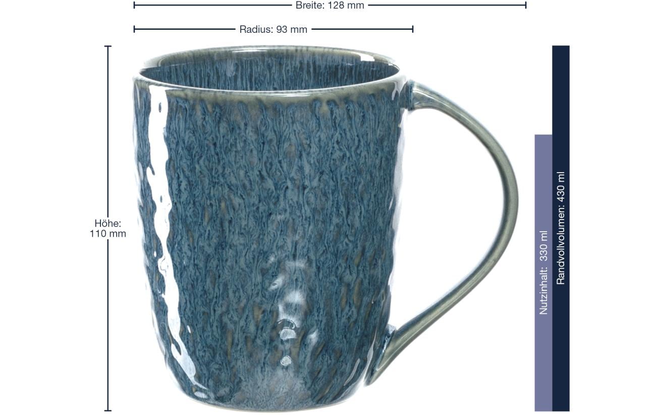 LEONARDO Matera Cappuccinotasse – 0,43 l, Keramik, Blau, mit Henkel, mikrowellenfest, spülmaschinenfest, 6 Stück