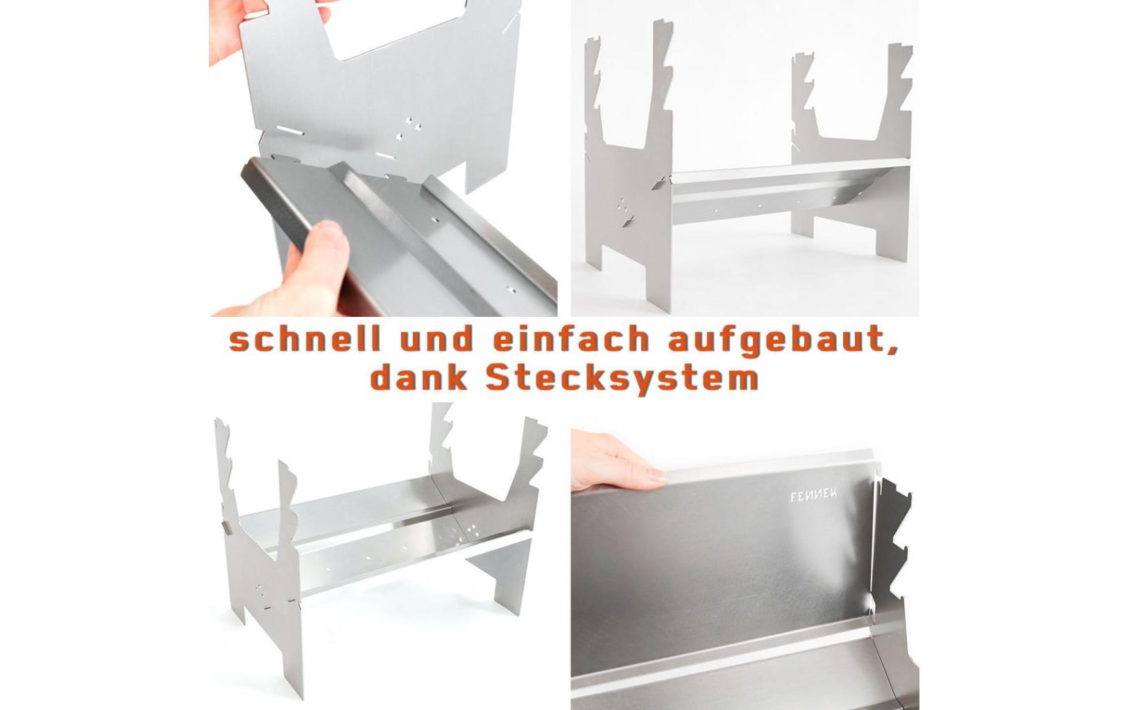 Fennek Grill 2.0 – Holzkohle, Grillfläche 37,6×24,3 cm, tragbar – Silber/Edelstahl