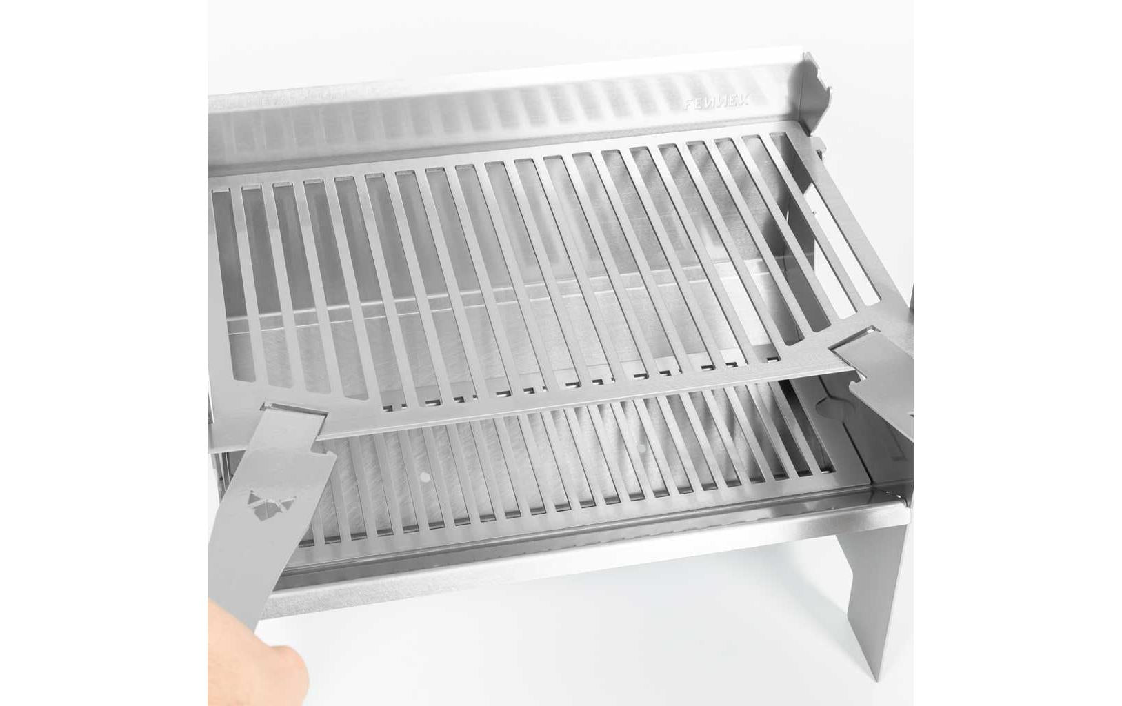 Fennek Grill 2.0 – Holzkohle, Grillfläche 37,6×24,3 cm, tragbar – Silber/Edelstahl