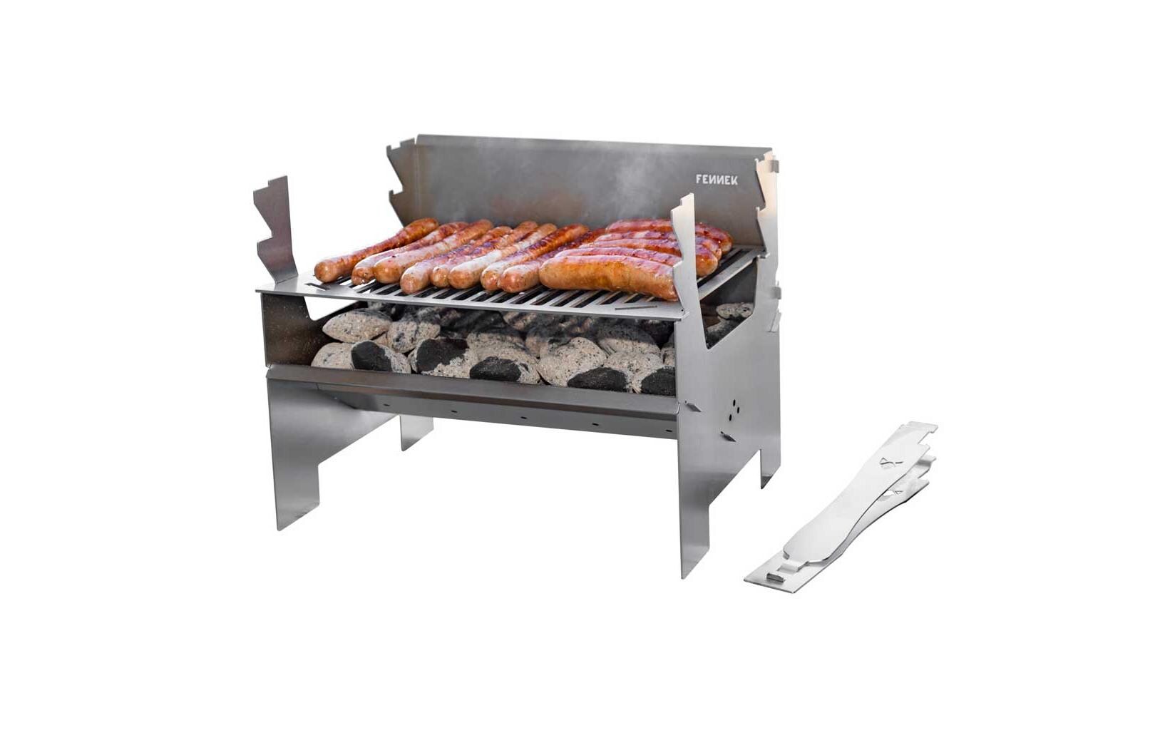 Fennek Grill 2.0 – Holzkohle, Grillfläche 37,6×24,3 cm, tragbar – Silber/Edelstahl