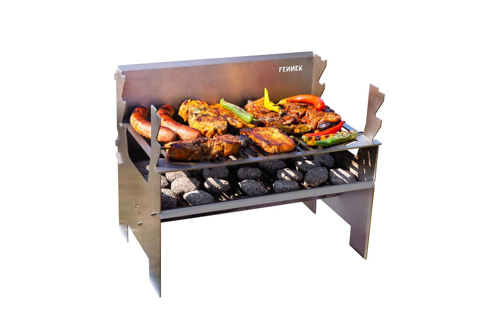 Fennek Grill 2.0 – Holzkohle, Grillfläche 37,6×24,3 cm, tragbar – Silber/Edelstahl