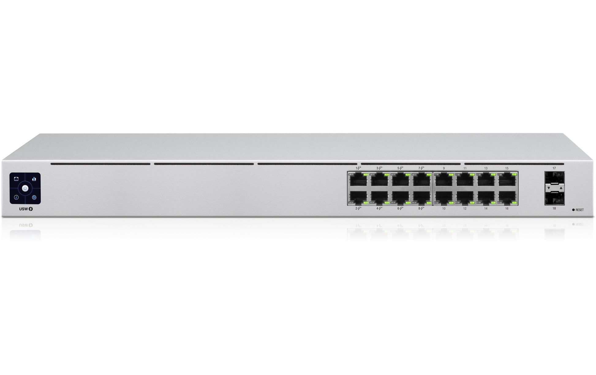 Ubiquiti UniFi – Managed Switch – 16×GbE, 2×SFP, L2/L3, PoE+ 48 W, 1U