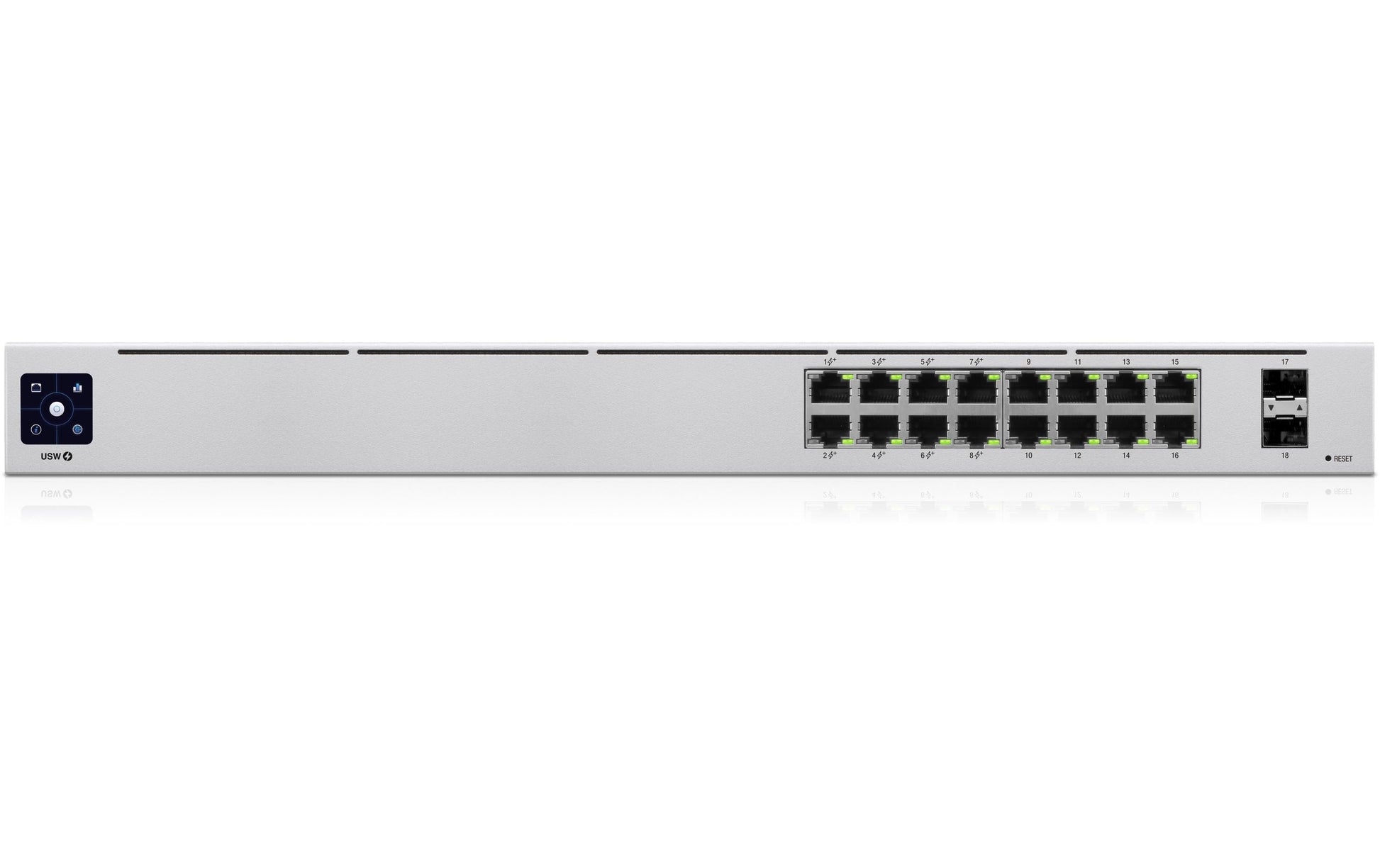Ubiquiti UniFi – Managed Switch – 16×GbE, 2×SFP, L2/L3, PoE+ 48 W, 1U