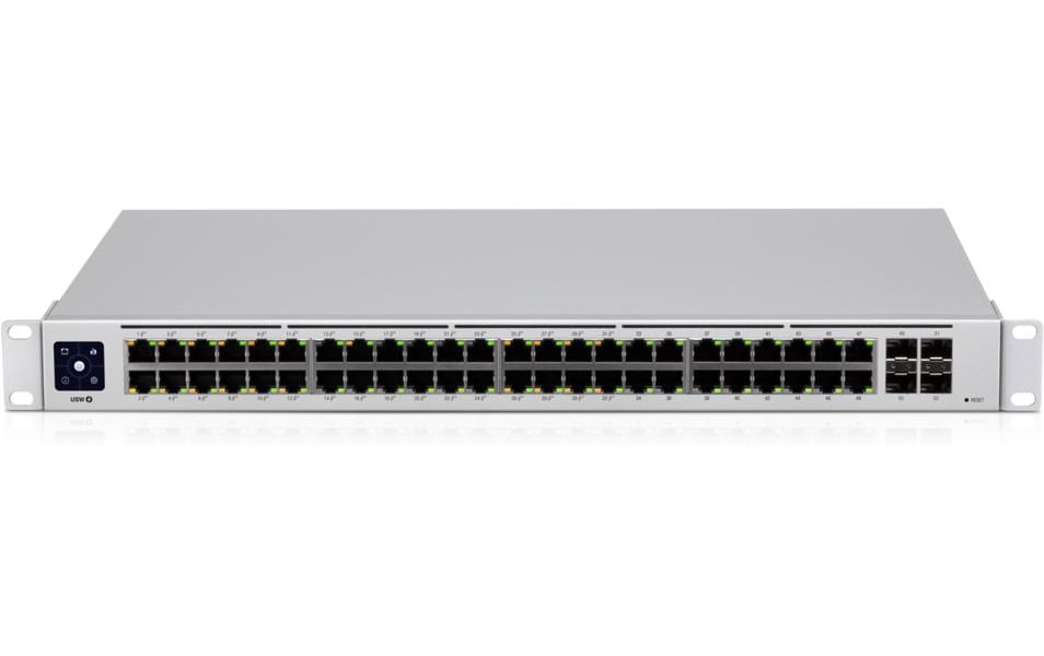 Ubiquiti USW-48-POE – Managed Switch – 48×GbE, 4×SFP, L2, PoE+ 195 W, 19" Rack, 1U