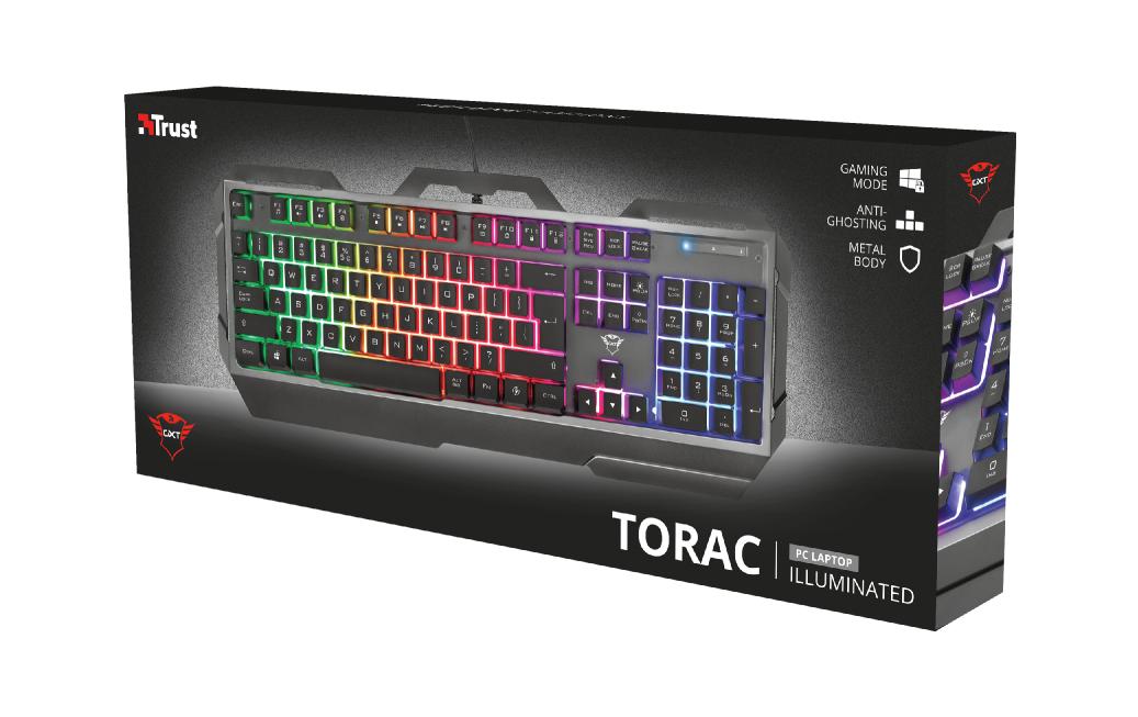 Trust GXT 856 Torac – Gaming-Tastatur – Membran – kabelgebunden – USB-A – QWERTZ (CH) – RGB – schwarz