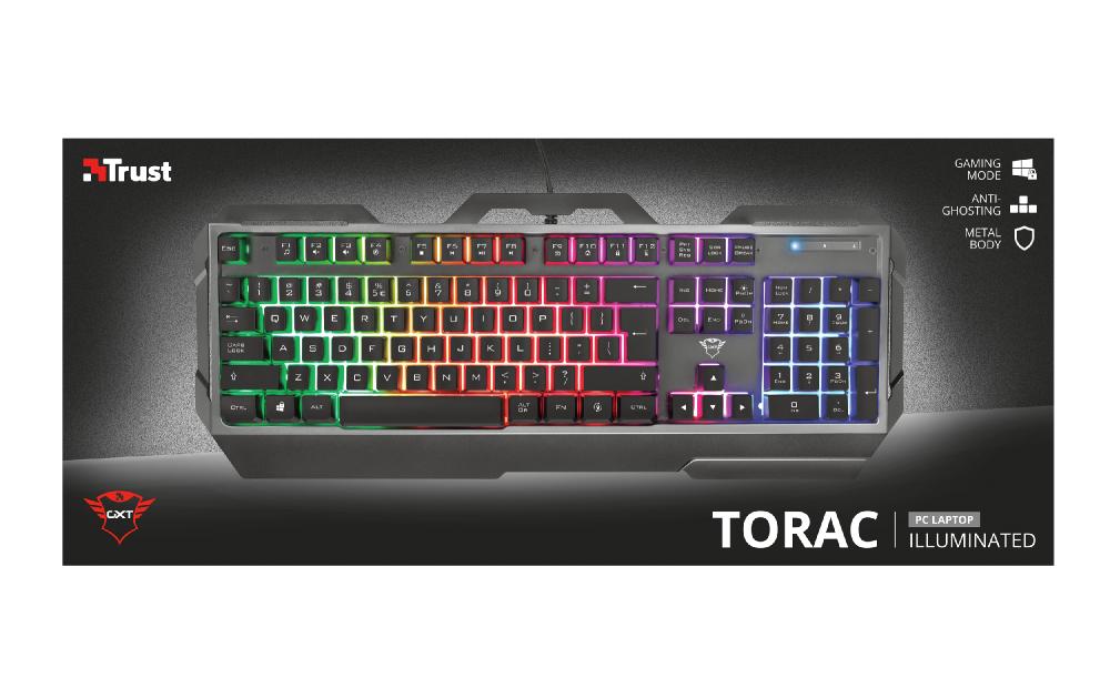 Trust GXT 856 Torac – Gaming-Tastatur – Membran – kabelgebunden – USB-A – QWERTZ (CH) – RGB – schwarz