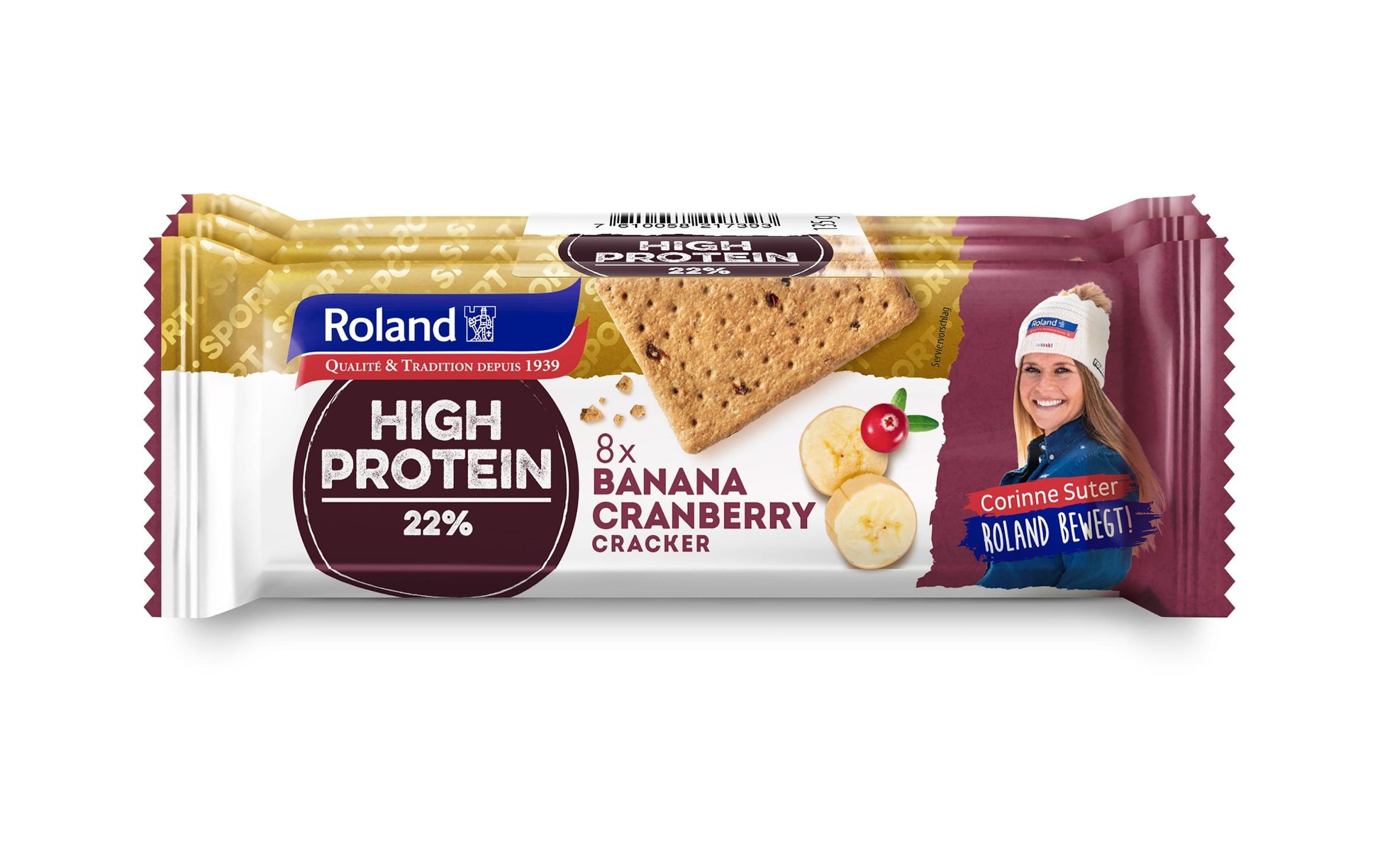 Roland snacks Roland Sport High Protein Cracker – Banane & Cranberry – 3 × 45 g