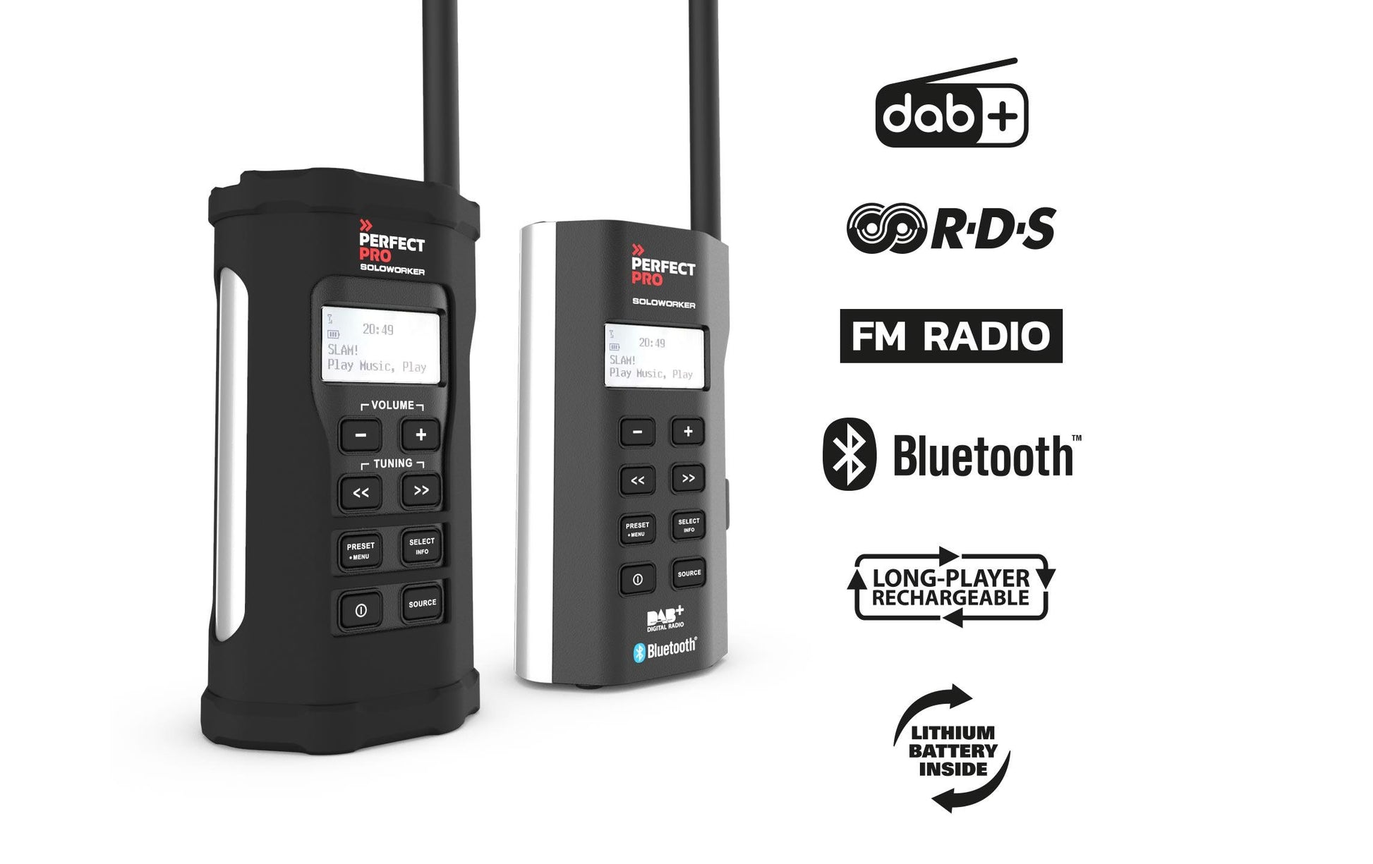 Perfectpro Soloworker – Baustellenradio – DAB+, Bluetooth, IP64, Akkubetrieb – Schwarz